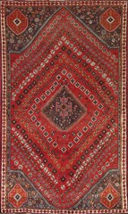 Vintage Tribal Geometric Shiiraaz Area Rug 5×9 Wool Hand-knotted Nomadic Carpet