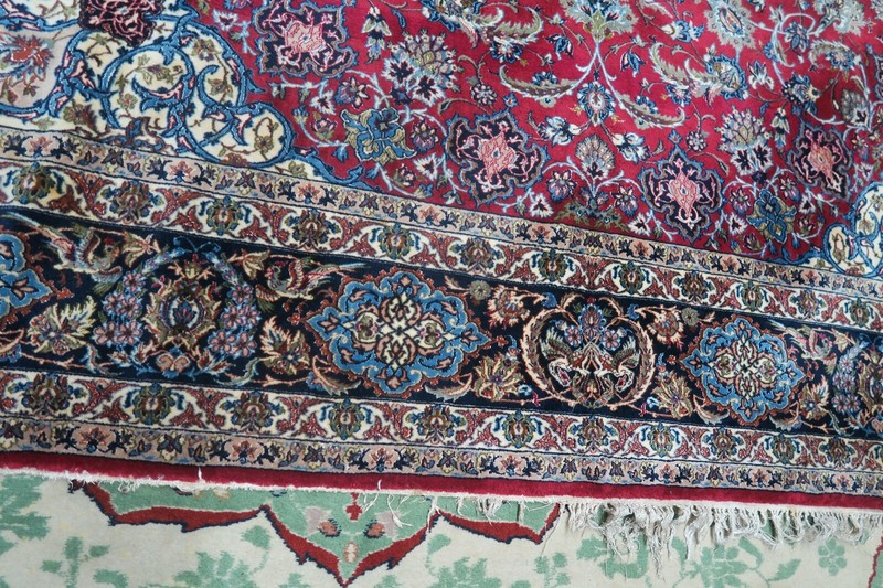 Vintage Hand Knotted Wool + Silk Foundation & Touch Signed Espahan Rug 10'x13' gallery