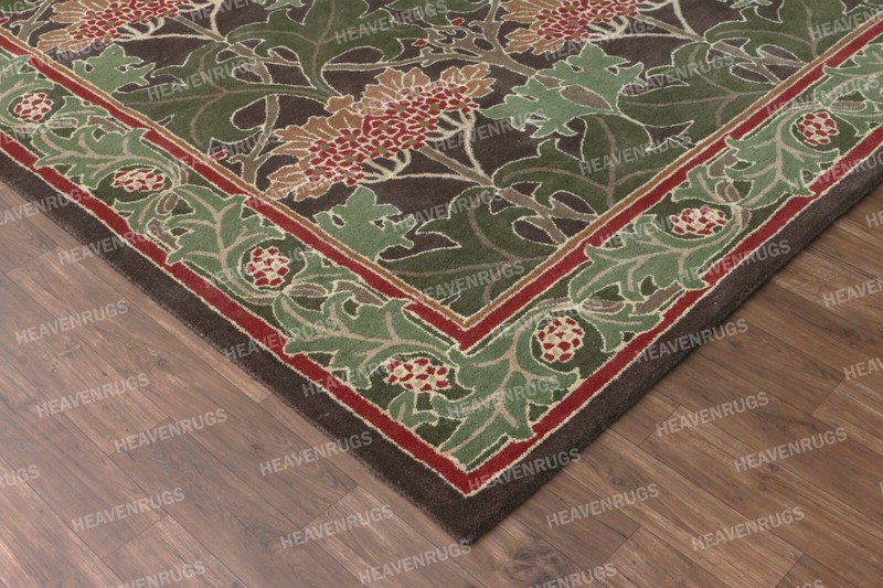 Cecil Hand Tufted Wool Area Rug William Morris Tradition Floral Green Brown Rug gallery