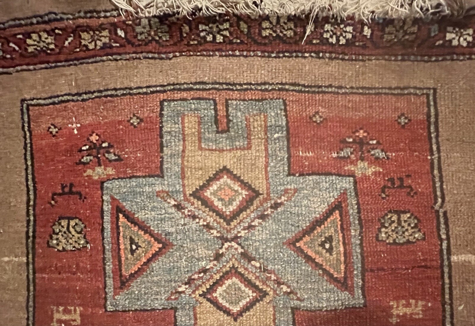 Rare Antique Brown Camel Hair Tribal Geometric Wool Hand Knotted 6.7” X 3.10” gallery