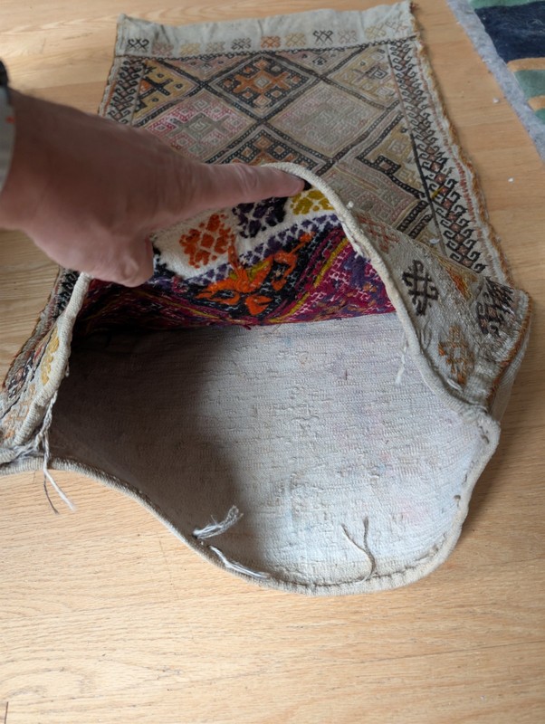 Antique Moroccan Berber Bag Flatweave Diamond Vivid Interior Colors Faded Ext gallery