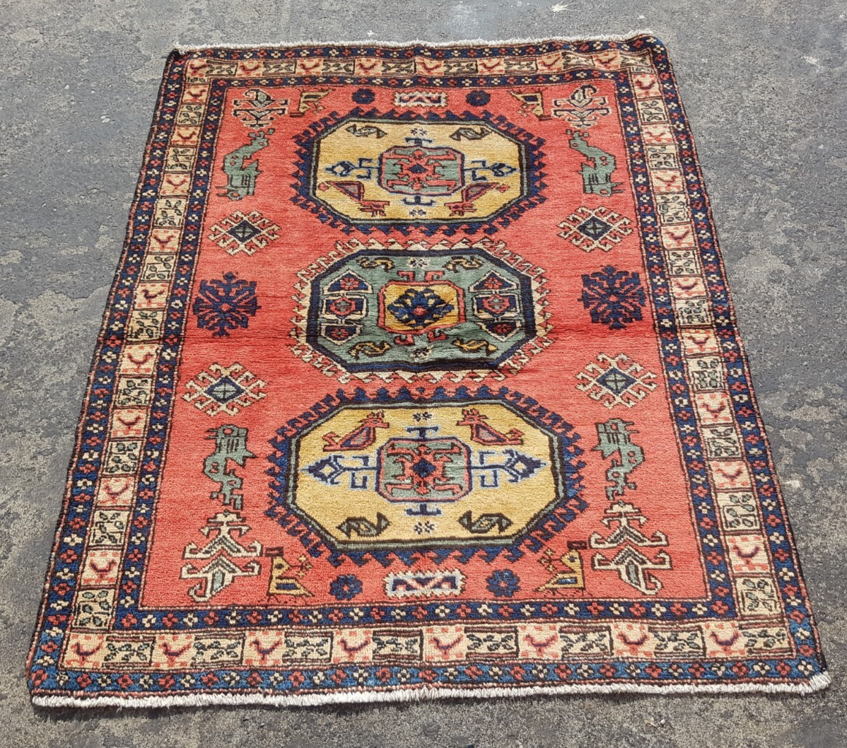 Vintage Hand Made Traditional Rug Oriental Wool Multicolor Carpet 138x108 cm gallery