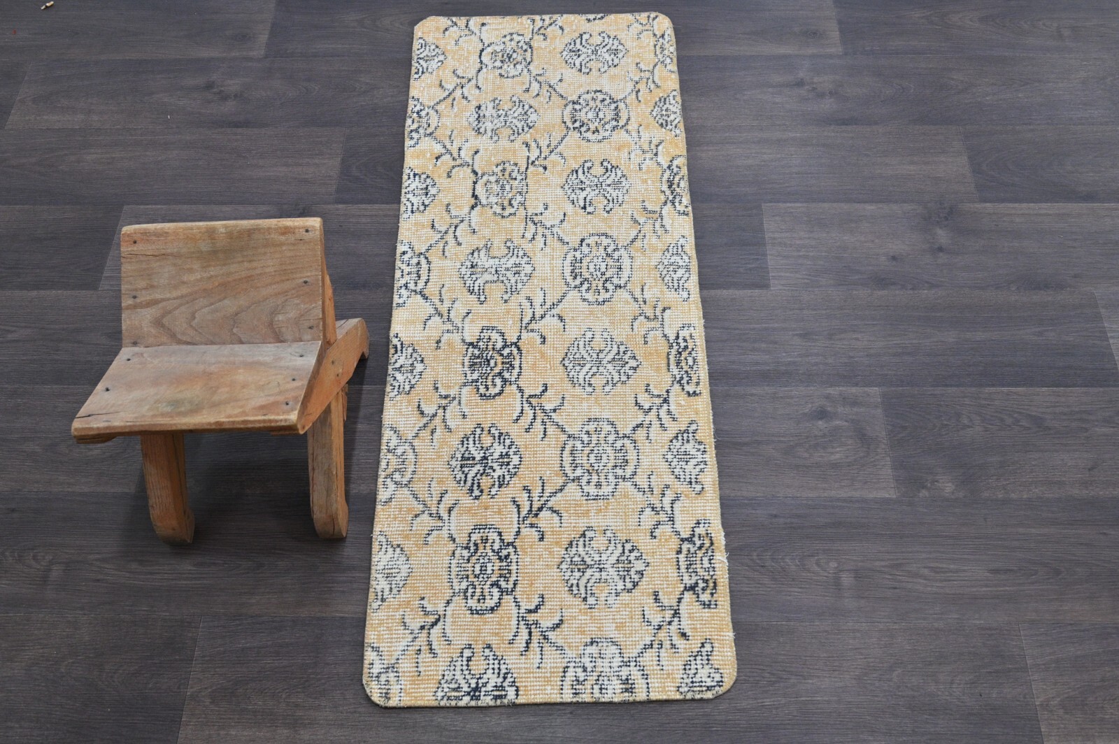 Oushak Turkish Doormat Rug 1x4 BEIGE Anatolian Handmade Vintage Small Kilim Rug gallery