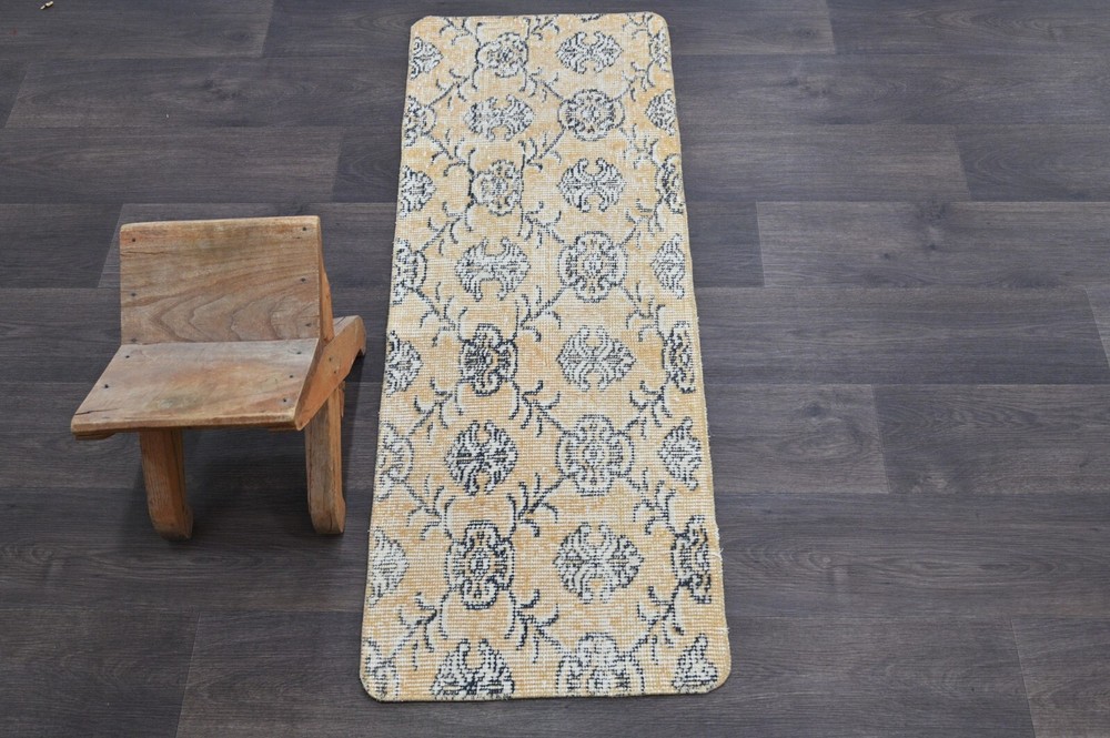 Oushak Turkish Doormat Rug 1x4 BEIGE Anatolian Handmade Vintage Small Kilim Rug