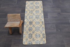 Oushak Turkish Doormat Rug 1×4 BEIGE Anatolian Handmade Vintage Small Kilim Rug