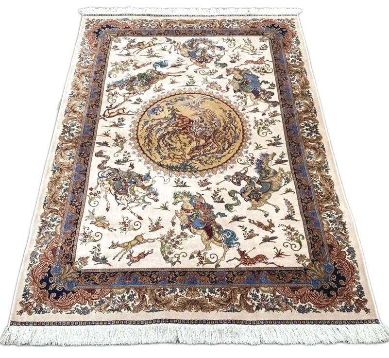 Exquisite Handcrafted Pictorial Rug Persian Style Hunting Scene Size 6x4ft gallery