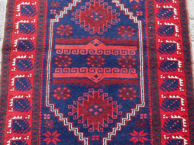 Bedroom Rug Turkish Bergama Small Carpet Door Mat Handmade Red Blue Rug 31"X52" gallery