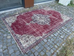 Bohemian Large Rug, Turkish Vintage Rug, Handmade Wool Rug, 6,1 x 9,4 ft