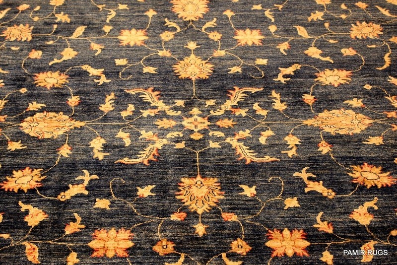 _HANDMADE_BLUE_RUG_8' x 10' vegetable dye Navy Royal Blue, Light Beige Gold gallery