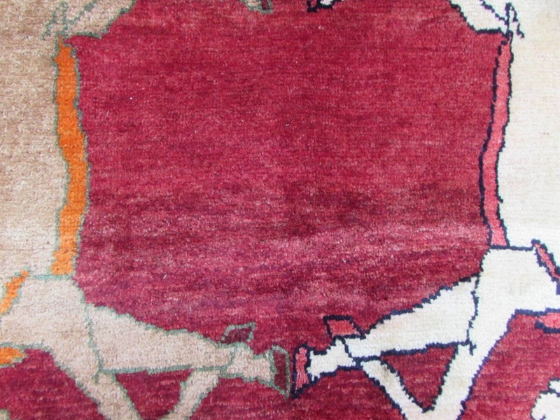 Vintage Traditional Hand Made Oriental Gabbe Wool Red Rug 201x111cm Horse Scene gallery