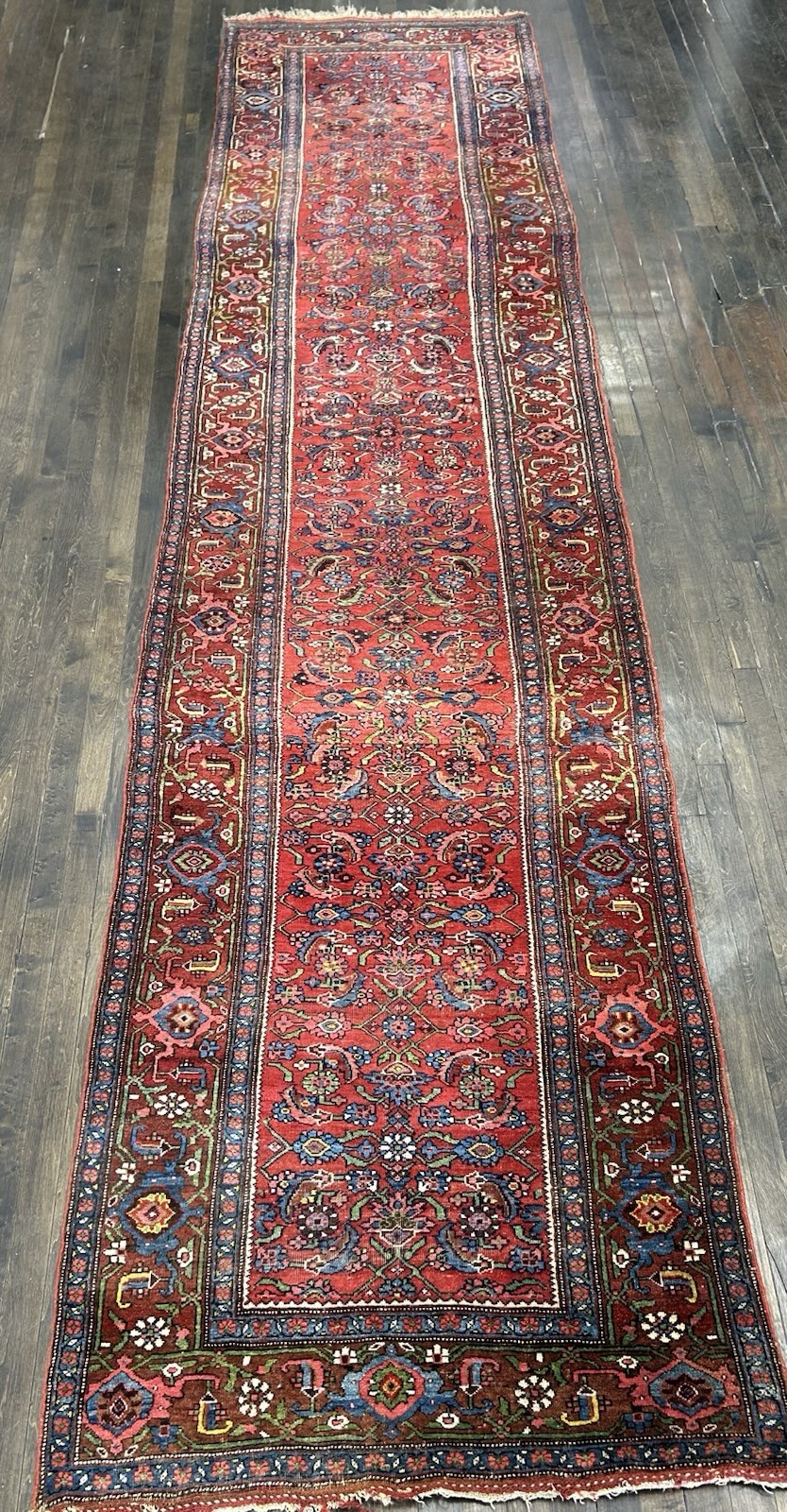 STUNNING Antique Bijar Runner Rug Hand Knotted 16’1 X 3’4 Vegetable Dyes C.1900 gallery