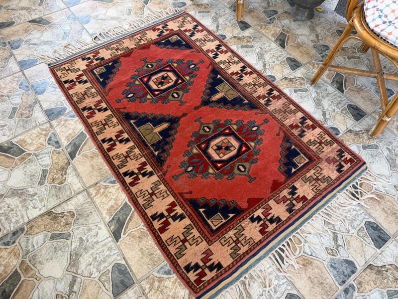 Vintage Tribal Turkish Rug Hand-Knotted Wool Farmhouse Geometric Area Rug 3x4 ft gallery