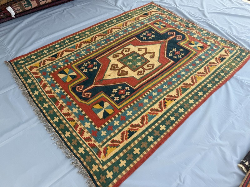 Vintage Caucasian Qafqaz Kilim Rug 5x7 ft Hand Woven Persian Style Tribal Carpet gallery