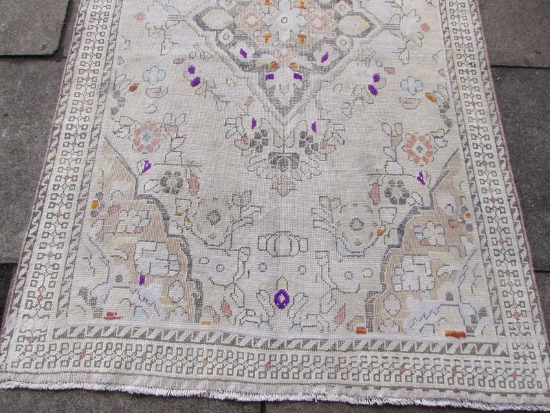 Vintage Worn Hand Made Traditional Oriental Wool Faded Pink Brown Rug 201x121cm gallery