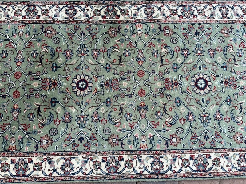 Top Quality Vintage Mint Green Oriental Handmade Runner, Floral Design, 3'x13' gallery