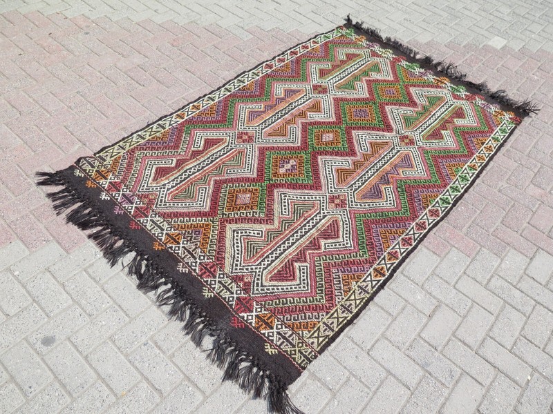 Vintage Turkish Kilim Rug, Handmade Wool Tribal Large Carpet Colorfull Rug 5x8ft gallery