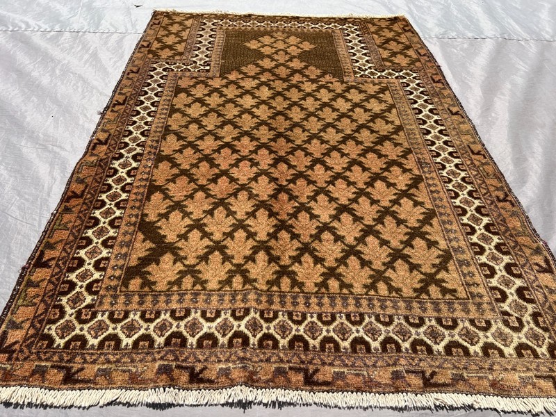 Antique Hand Knotted Terracotta Rug 3x5 ft Afghan Baluchi Geometric Muted Carpet gallery
