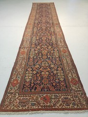 Antique Oriental Hand-Knotted Wool Runner Malayer Rust/Navy Blue 3’6″ x 15’6″