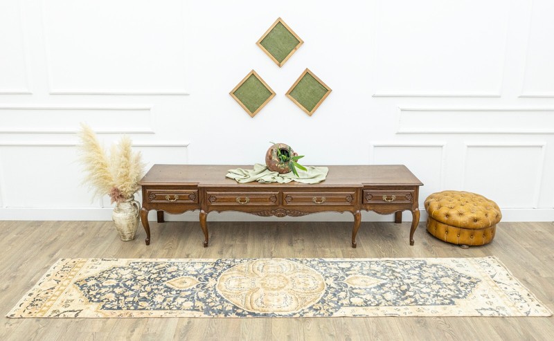 Long Hallway Rug Vintage Turkish Oushak Runner Earth Tone Floral 2.5x11.2 ft gallery