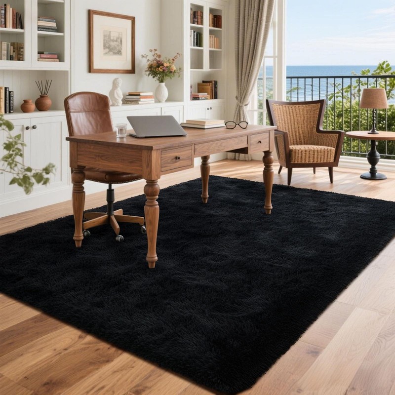5x7 Black Area Rugs for Living Room, Large Fluffy Shag Bedroom Rugs... Fast Ship gallery