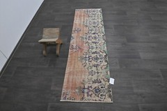 Vintage Turkish Runner Rug 2x7ft Wool Anatolian Handmade Hallway Oushak PEACH