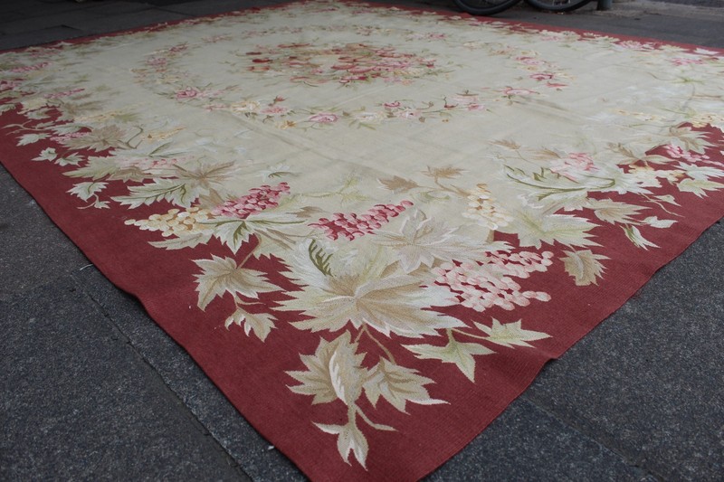 Fine Vintage Hand Made French Design Wool Silk Green Original Aubusson 303X241cm gallery