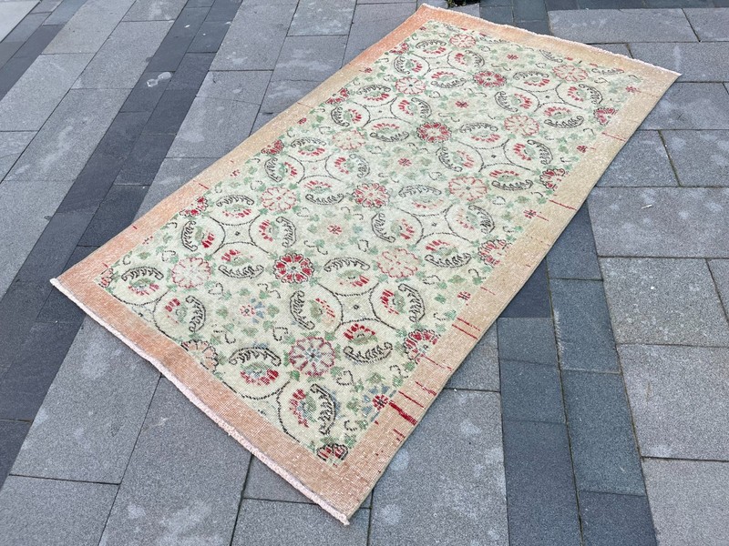 Vintage Turkish Oushak Rug 3.9x6.8 ft Beige Peach Distressed Wool Boho gallery