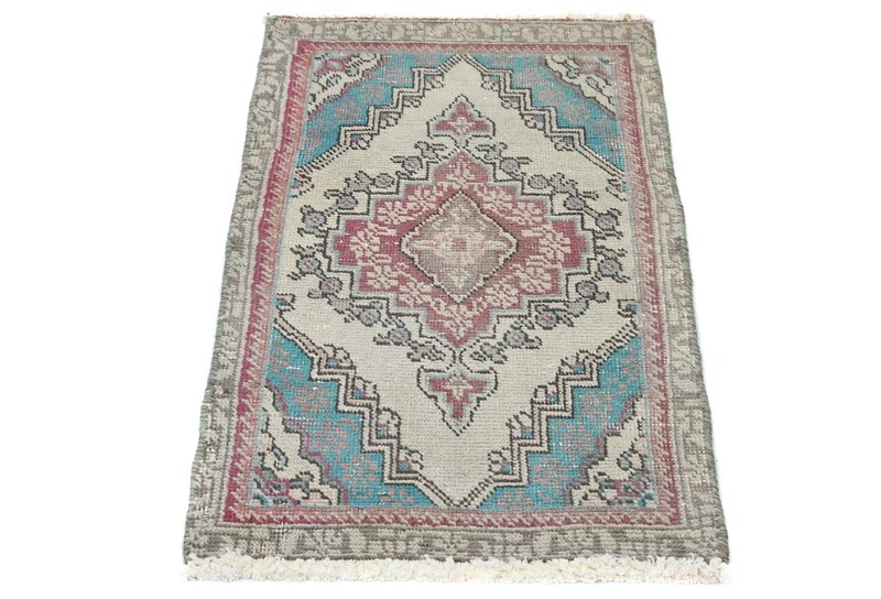Semi-Antique Handmade Oriental Rug 1'5X2'4 ft Muted Floral Distressed Carpet gallery
