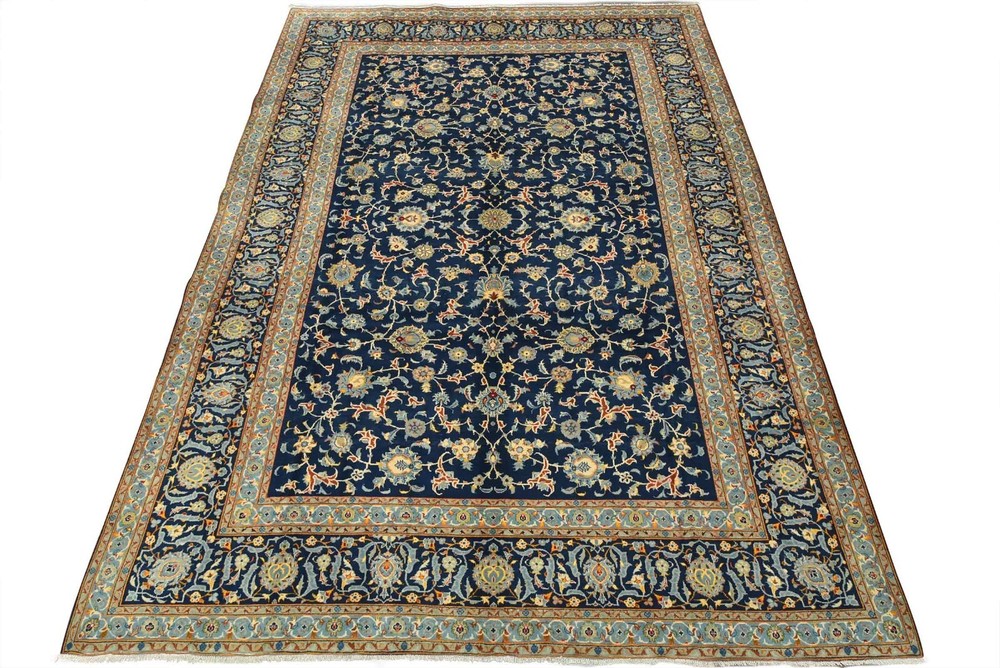 Vintage Oriental Rug 9’6” x 13’3” Blue Wool Traditional Hand-Knotted Carpet