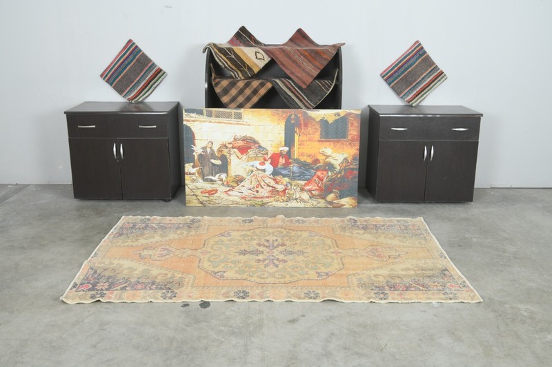 4x7 Turkish Wool Area Rug Hand-Knotted Faded Vintage Oushak Rug Decor Carpet,818 gallery