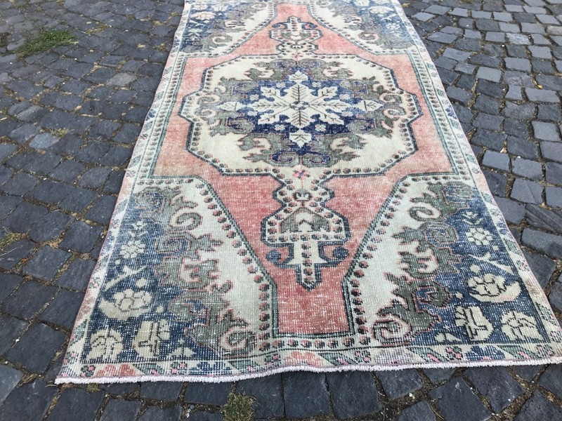 Bohemian Area Rug Handmade Wool Rug Turkish Vintage Traditional Rug 3,8 x 6,9 ft gallery