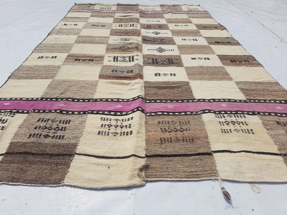 Antique Handmade African Berber Blanket Beautiful Multicolor Kilim Rug 208x124cm