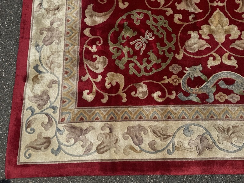 c1960s ANTIQUE ART DECO Dragon CHINESE RUG 9X12 Ft ROOM SIZE gallery