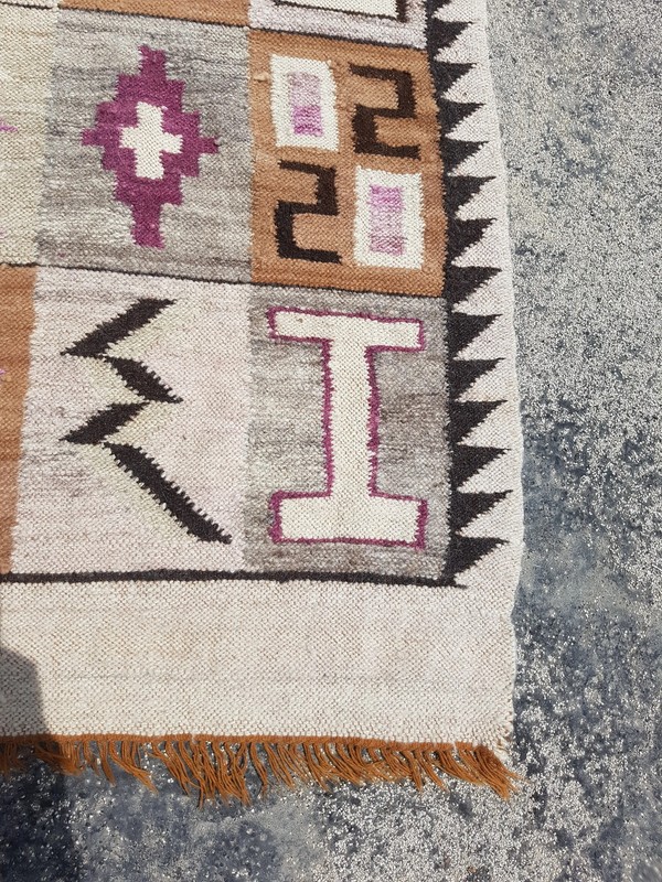 Distressed Vintage Peruvian Ayacucho Inca Calendar Hand Loom Tapestry 4.9x3.1 ft gallery