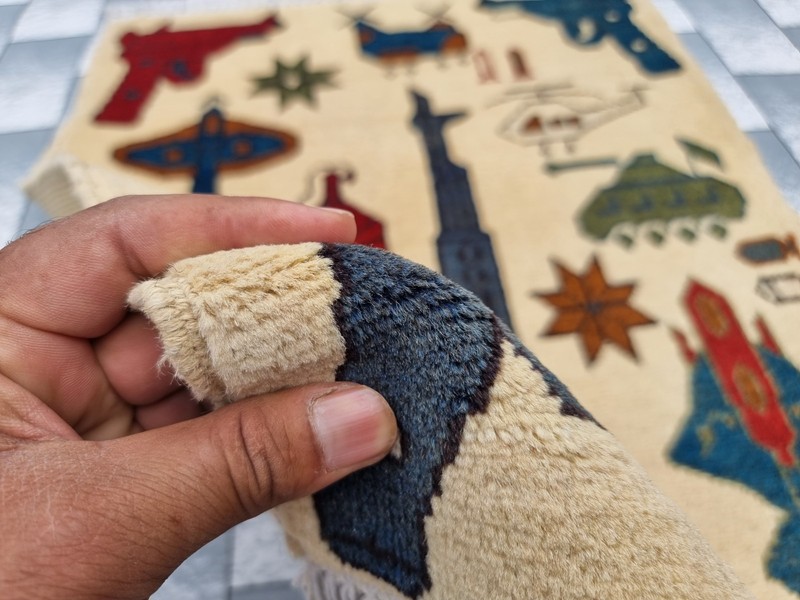 Vintage Hand Afghan War Rug Tribal Wool With Knotted Beautiful Wall Hanging Rug gallery