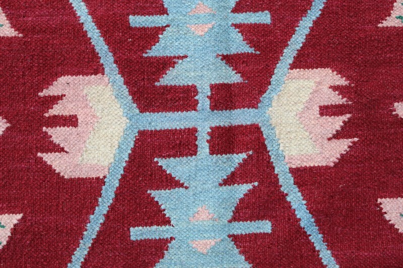 Kilim Vintage Traditional Hand Made Oriental Blue Red Wool Kilim 237x164cm gallery
