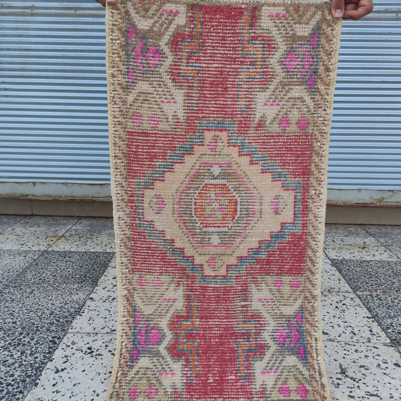 Cherry motif 2x3 Turkish Vintage Small Rug 49 x 92 cm Bath Mat 1.61 x 3.02 ft gallery