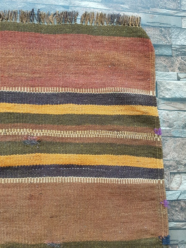 Vintage Handmade Traditional Lovely Striped Kilim Floor Rug Carpet 166x138 cm gallery