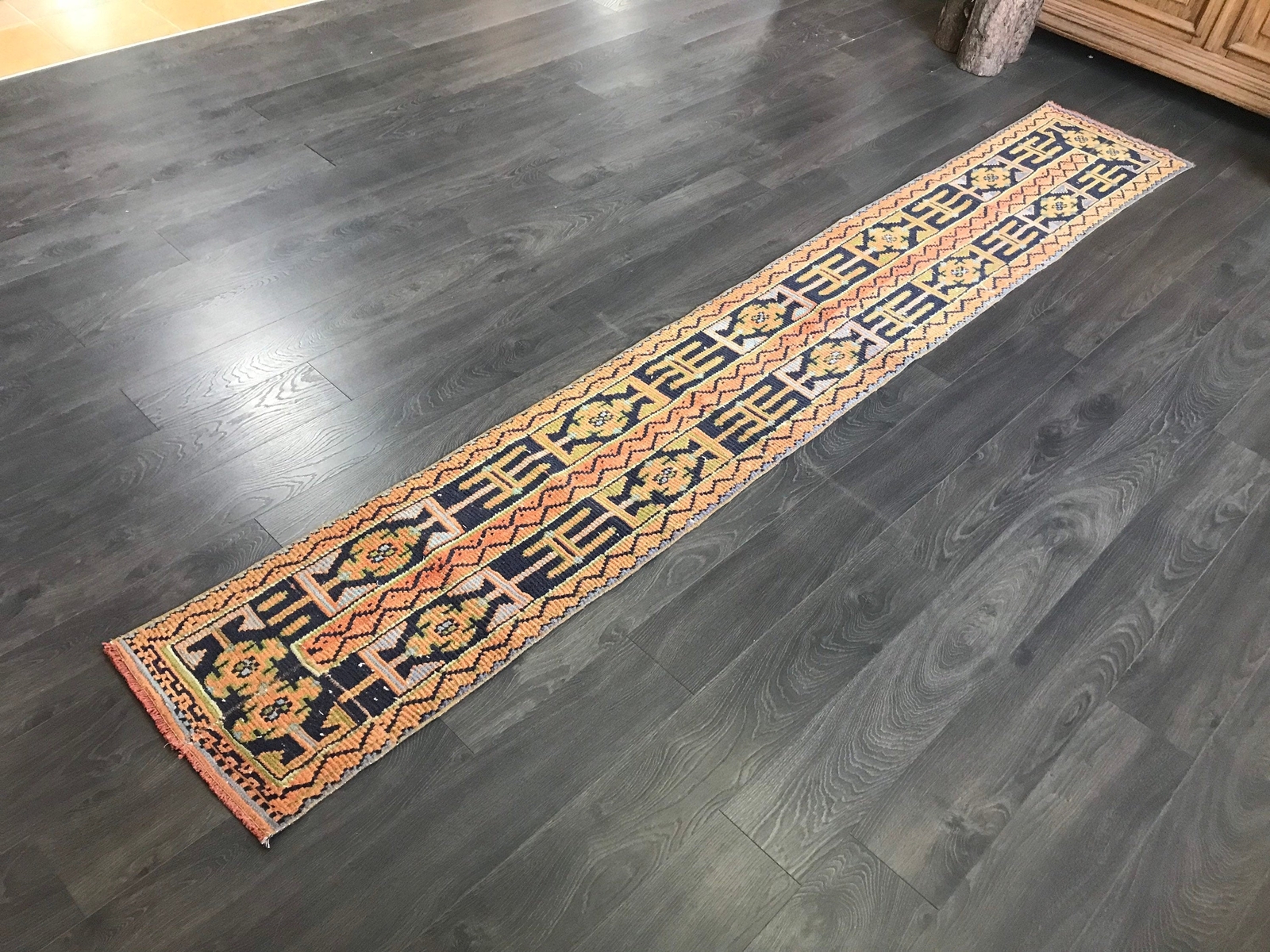 Orange Runner Rug , Patchwork Runner Rug , Runner Entry Rug , Wool Cotton Runner gallery