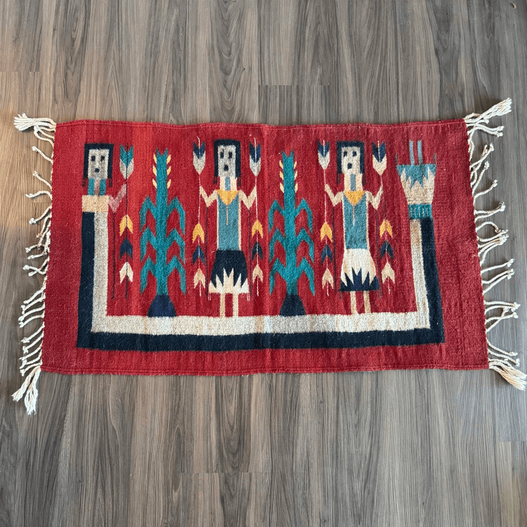 Vintage Southwest Wool Rug 2x4 Woven Tapestry Yei Style Geometric Red Boho Red gallery