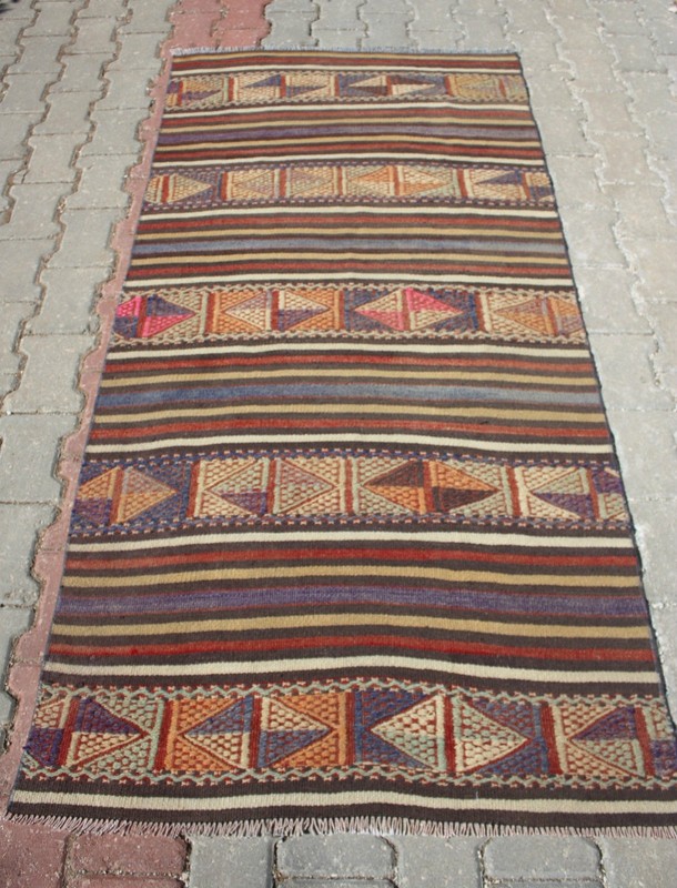 Turkish Kilim Runner Rug 3'x6.5', Kilim Runner Rug 38" x 81", Geometric Stripes gallery