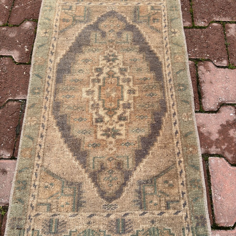 Faded Sage Taupe Turkish Wool Rug 1x3 ft Oriental Accent Rug Decor - Tariff Free gallery
