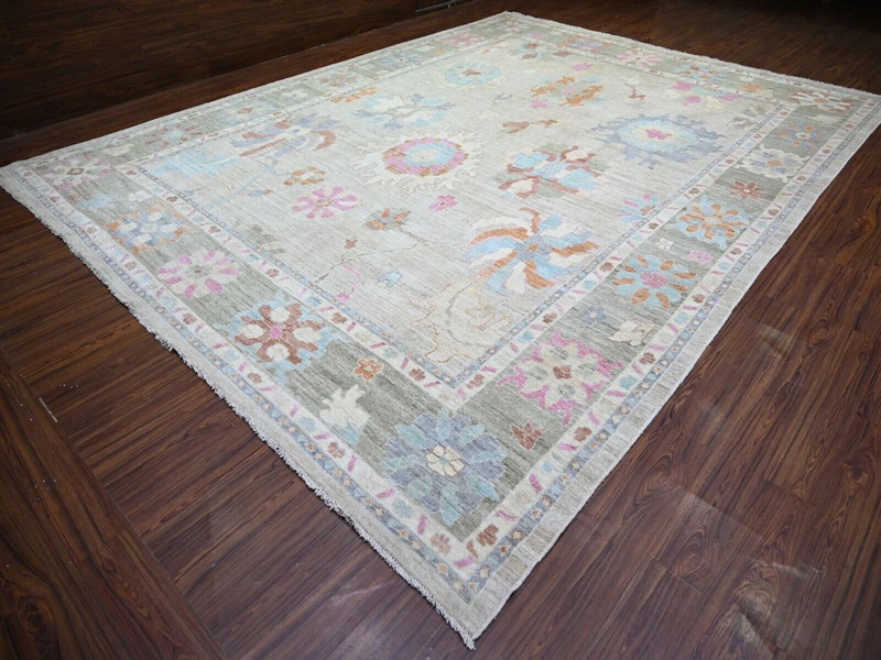 11'10"x15'5" Light Gray,Vegetable Dyes Soft Wool,Hand Knotted Angora Oushak Rug gallery