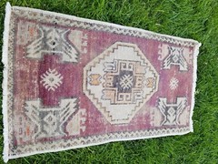 Bohemian Antique 1900-1930’s Wool Pile Vegy Dye Tribal Rug 1’7”x2’9”
