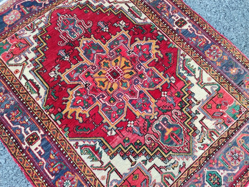 Antique rug 4x5, Vibrant turkish rug 4x5 vintage, Heriz rug 4x6, Kazak rug wool gallery