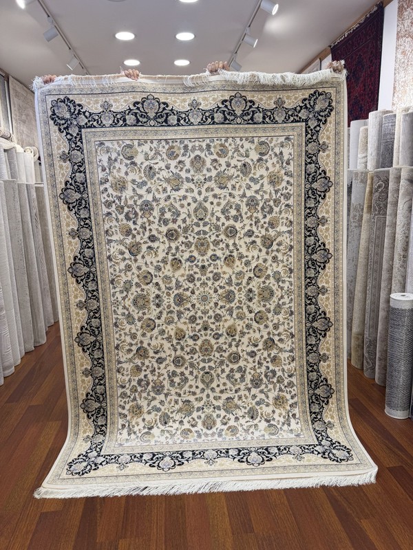 Luxury Turkish Silk Rug 7x10 Ft Ivory Black Floral Oriental Carpet New gallery