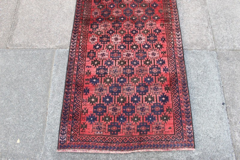 Vintage Hand Made Traditional Oriental Wool Red Short Runner 151x63cm gallery