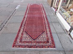 Vintage Worn Hand Made Traditional Oriental Wool Red Long Runner 389x110cm