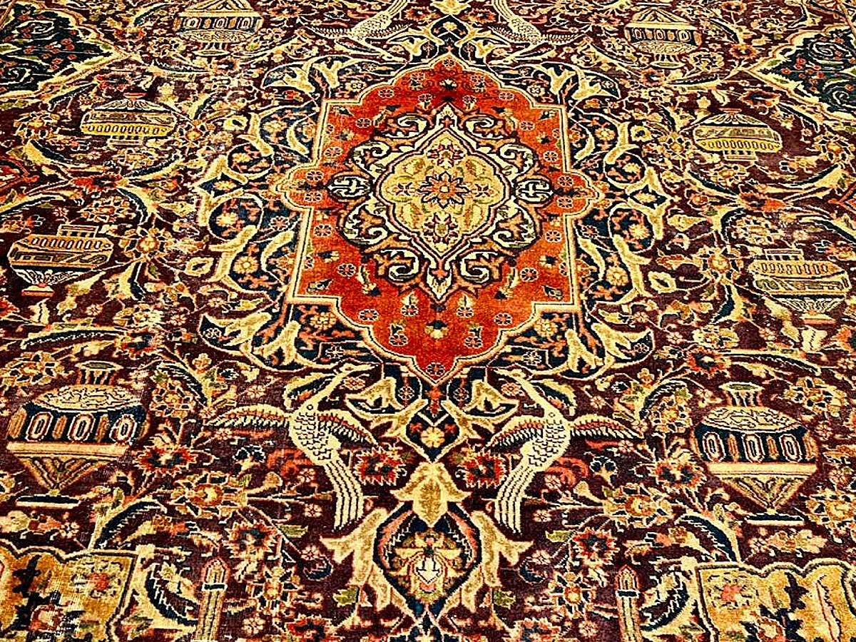 6.8 X 9.9 Ft HAND KNOTTED VINTAGE 1930S ARCHITECTURAL DESIGN PICTORIAL WOOL RUG gallery