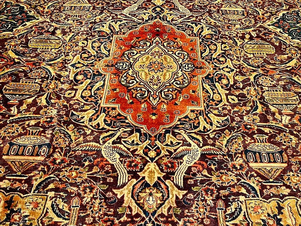 6.8 X 9.9 Ft HAND KNOTTED VINTAGE 1930S ARCHITECTURAL DESIGN PICTORIAL WOOL RUG